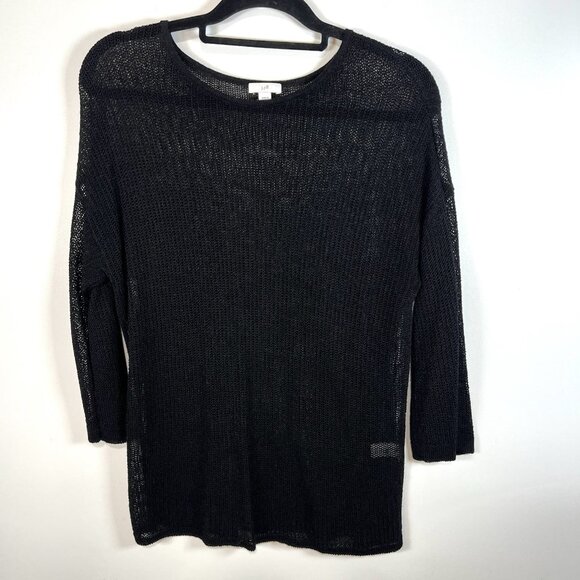J. JILL Open Knit 3/4 Sleeve Sweater Linen Blend Fishnet Pullover Women’s Size M - Picture 1 of 9